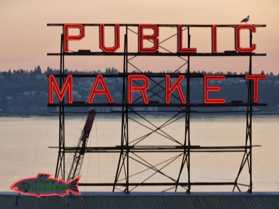 Pike Place Market at sunset. 